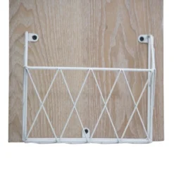 White Metal, Wood & Jute Wall Basket - Foreside Home & Garden