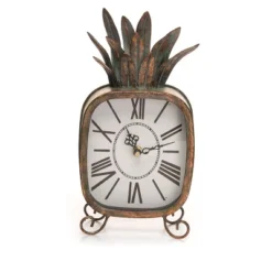 Copper Patina Rustic Pineapple Metal Battery Operated Table Clock - Foreside Home & Garden