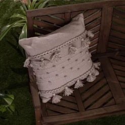 Gray Pulled Knot 20X20 Hand Woven Filled Outdoor Pillow - Foreside Home & Garden