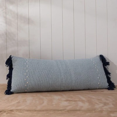 Blue With Navy Fringe 14X36 Hand Woven Filled Pillow - Foreside Home & Garden 3 Blue With Navy Fringe 14X36 Hand Woven Filled Pillow - Foreside Home & Garden