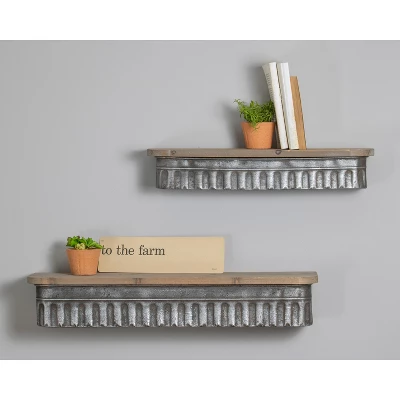 Set Of 2 Distressed Metal And Wood Hanging Wall Shelves - Foreside Home & Garden 3 Set Of 2 Distressed Metal And Wood Hanging Wall Shelves - Foreside Home & Garden