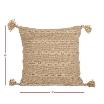 18X18 Inch Hand Woven Yarn Striped Outdoor Pillow Tan Polyester With Polyester Fill By Foreside Home & Garden 6 18X18 Inch Hand Woven Yarn Striped Outdoor Pillow Tan Polyester With Polyester Fill By Foreside Home & Garden - Image 4