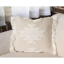 Braided Geometric Pattern Hand Woven 18x18" Decorative Cotton Throw Pillow With Hand Tied Fringe - Foreside Home & Garden -Eco Haven Store GUEST 8937b70d 9f6b 4530 abfd ab25a77806f3