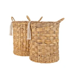 Set Of 2 Hand Woven With Tassel Baskets Water Hyacinth, Metal & Cotton Rope By Foreside Home & Garden -Eco Haven Store GUEST 8b7aed42 a83e 4337 b0db 3fe498cebfed