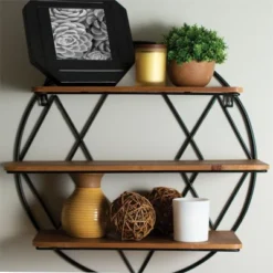 Round 20.25 Inch Diameter Three Tier Wood And Metal Hanging Wall Shelf - Foreside Home & Garden -Eco Haven Store GUEST 8b90066b 4fda 48cf 85c0 9416a9545c5c
