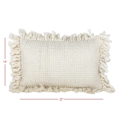 14X22 Inch Hand Woven Yarn Tassel Pillow White Cotton & Acrylic With Polyester Fill By Foreside Home & Garden 6 14X22 Inch Hand Woven Yarn Tassel Pillow White Cotton & Acrylic With Polyester Fill By Foreside Home & Garden - Image 4
