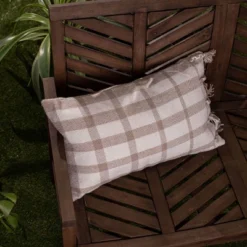 Taupe Plaid 14X22 Hand Woven Filled Outdoor Pillow - Foreside Home & Garden -Eco Haven Store GUEST 8ed6bd0a ca91 4cc8 9a4d ff1a6ce888be
