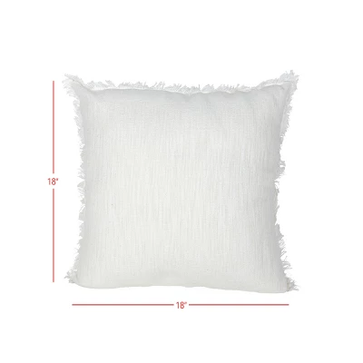 18X18 Inch Hand Woven Fringe Pillow White Cotton & Linen With Polyester Fill By Foreside Home & Garden 6 18X18 Inch Hand Woven Fringe Pillow White Cotton & Linen With Polyester Fill By Foreside Home & Garden - Image 4