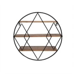 Round 20.25 Inch Diameter Three Tier Wood And Metal Hanging Wall Shelf - Foreside Home & Garden