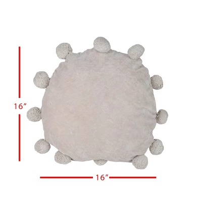 Gray With Pom Poms 16X16 Hand Woven Filled Round Pillow - Foreside Home & Garden 6 Gray With Pom Poms 16X16 Hand Woven Filled Round Pillow - Foreside Home & Garden - Image 4