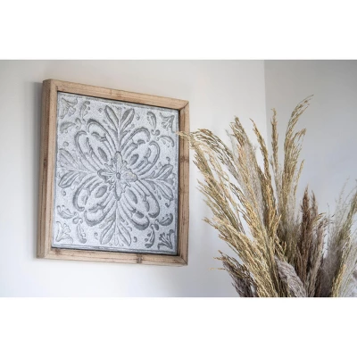 Whitewashed Tin Tile With Wood Frame Wall Decor - Foreside Home & Garden 8 Whitewashed Tin Tile With Wood Frame Wall Decor - Foreside Home & Garden - Image 6