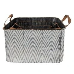 Set Of 3 Rustic Whitewashed Pattern Galvanized Metal Decorative Storage Bins With Faux Leather Handles - Foreside Home And Garden -Eco Haven Store GUEST 90cfb789 9432 4c76 b47a 7443a5cee25a