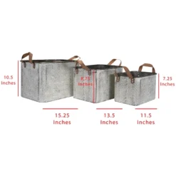 Set Of 3 Rustic Whitewashed Pattern Galvanized Metal Decorative Storage Bins With Faux Leather Handles - Foreside Home And Garden -Eco Haven Store GUEST 98308292 440d 4efd afcf 9a30f633339c