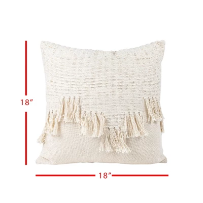 Cream Alternating Fringe 18X18 Hand Woven Filled Pillow - Foreside Home & Garden 6 Cream Alternating Fringe 18X18 Hand Woven Filled Pillow - Foreside Home & Garden - Image 4