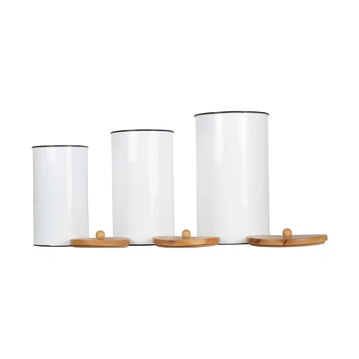Set Of 3 White Enamel Metal Lidded Decorative Storage Canisters - Foreside Home & Garden 4 Set Of 3 White Enamel Metal Lidded Decorative Storage Canisters - Foreside Home & Garden - Image 2