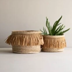 Set Of 2 Natural Woven Natural Seagrass & Faux Raffia Basket - Foreside Home & Garden -Eco Haven Store GUEST 9d07c8ed dbf6 419b 95a5 7ccaf453113f