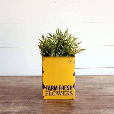Distressed Yellow "Farm Fresh" Decorative Metal Planter Storage Tin - Foreside Home & Garden 3 Distressed Yellow "Farm Fresh" Decorative Metal Planter Storage Tin - Foreside Home & Garden