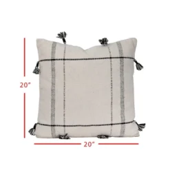 White Square Pattern 20x20" Cotton Decorative Throw Pillow With Hand Tied Tassels - Foreside Home & Garden -Eco Haven Store GUEST 9fcc8cb9 78eb 4aca a831 e55d7577bcbd