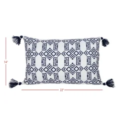 14X22 Inch Hand Woven Geo Pattern Outdoor Pillow Navy Polyester With Polyester Fill By Foreside Home & Garden -Eco Haven Store GUEST a0898a60 bd11 45ed 9987 b0b978f2c99c