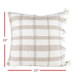 Taupe Wide Plaid 20X20 Hand Woven Filled Outdoor Pillow - Foreside Home & Garden -Eco Haven Store GUEST a554c690 6b00 44fd 9883 d079374b8414