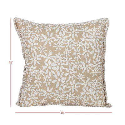 18X18 Inch Hand Woven Floral Outdoor Pillow Tan Polyester With Polyester Fill By Foreside Home & Garden 6 18X18 Inch Hand Woven Floral Outdoor Pillow Tan Polyester With Polyester Fill By Foreside Home & Garden - Image 4