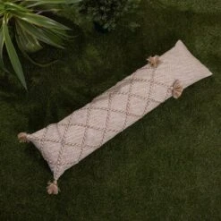 Tan Braided Accents 12X46 Hand Woven Filled Outdoor Pillow - Foreside Home & Garden