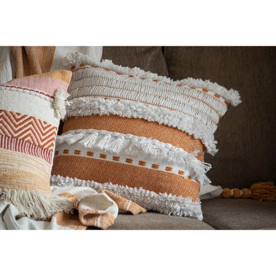 Orange Striped Hand Woven 18x18" Outdoor Decorative Throw Pillow With Hand Tied Fringe - Foreside Home & Garden 7 Orange Striped Hand Woven 18x18" Outdoor Decorative Throw Pillow With Hand Tied Fringe - Foreside Home & Garden - Image 5
