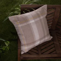 Taupe With Yellow Plaid 24X24 Hand Woven Filled Outdoor Pillow - Foreside Home & Garden -Eco Haven Store GUEST abddaaca fa5f 4d6b 9d9e 8e613867b8c2