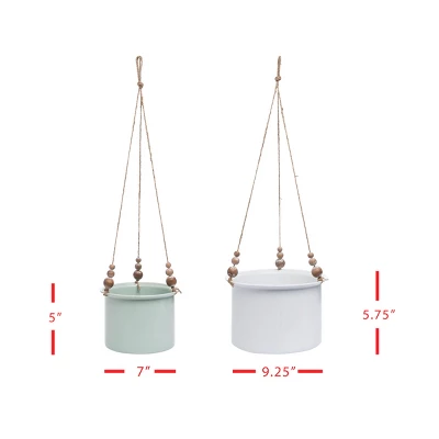 Set Of 2 Hanging Planters With Wood Bead Details - Foreside Home & Garden 6 Set Of 2 Hanging Planters With Wood Bead Details - Foreside Home & Garden - Image 4