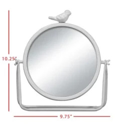 Rustic White Round Metal Table Mirror With Bird Accent - Foreside Home & Garden -Eco Haven Store GUEST ac96feec f464 4349 8718 db300dfe78cf