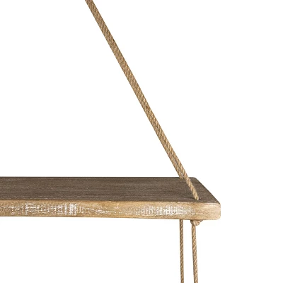 Natural Wood & Jute Distressed Hanging Wall Shelf - Foreside Home & Garden 4 Natural Wood & Jute Distressed Hanging Wall Shelf - Foreside Home & Garden - Image 2