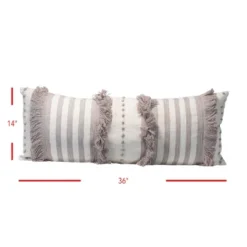 Oversized 14x36" Decorative Cotton Lumbar Throw Pillow With Knotted Accent And Hand Tied Fringe - Foreside Home & Garden -Eco Haven Store GUEST b4c27c72 9eb8 44b9 b50c 1052868d1a10
