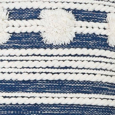 Blue And White Hand Woven 20 X 20 Inch Decorative Cotton Throw Pillow Cover With Insert And Hand Tied Braiding, Pom-Poms And Tassels - Foreside Home & 6 Blue And White Hand Woven 20 X 20 Inch Decorative Cotton Throw Pillow Cover With Insert And Hand Tied Braiding, Pom-Poms And Tassels - Foreside Home & - Image 4