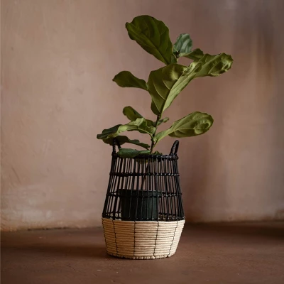 Natural Woven Black Rattan, Rope & Metal Basket - Foreside Home & Garden 8 Natural Woven Black Rattan, Rope & Metal Basket - Foreside Home & Garden - Image 6