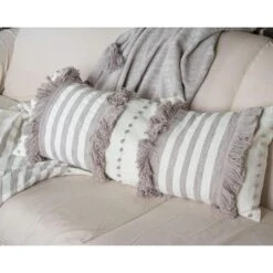 Oversized 14x36" Decorative Cotton Lumbar Throw Pillow With Knotted Accent And Hand Tied Fringe - Foreside Home & Garden -Eco Haven Store GUEST b65960ed f830 4c9a 9bd0 8700d5331934