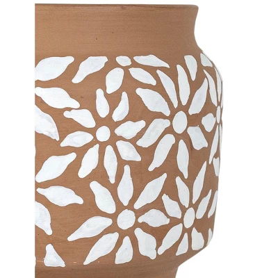 White Floral Terracotta Planter By Foreside Home & Garden 5 White Floral Terracotta Planter By Foreside Home & Garden - Image 3
