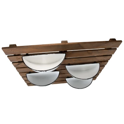 Rustic Slat Wood Wall Planter With Four Distressed White Enamel Pots - Foreside Home & Garden 3 Rustic Slat Wood Wall Planter With Four Distressed White Enamel Pots - Foreside Home & Garden - Image 2