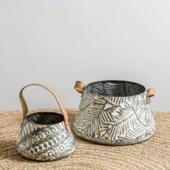 Set Of 2 Rustic Whitewashed Pattern Galvanized Metal Decorative Storage Baskets With Faux Leather Handles - Foreside Home And Garden 14 Set Of 2 Rustic Whitewashed Pattern Galvanized Metal Decorative Storage Baskets With Faux Leather Handles - Foreside Home And Garden -Eco Haven Store GUEST bc5ab12d 0b15 4744 8110 d85393ade175
