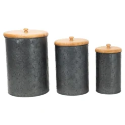 Set Of 3 Black Embossed Galvanized Metal Decorative Storage Canisters - Foreside Home & Garden -Eco Haven Store GUEST bd787f9f 3412 4d48 8db6 bb1f92af22c0