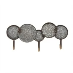 Distressed Metal Henna Pattern Decorative Wall Hook With 3 Metal Hooks - Foreside Home & Garden