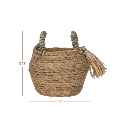 Brown Basket Woven Seagrass & Corn Husk By Foreside Home & Garden 7 Brown Basket Woven Seagrass & Corn Husk By Foreside Home & Garden - Image 5