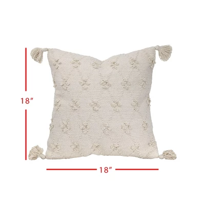 White Diamond Pattern Hand Woven 18x18" Cotton Decorative Throw Pillow With Hand Tied Tassels - Foreside Home & Garden 5 White Diamond Pattern Hand Woven 18x18" Cotton Decorative Throw Pillow With Hand Tied Tassels - Foreside Home & Garden - Image 3