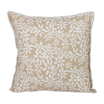 18X18 Inch Hand Woven Floral Outdoor Pillow Tan Polyester With Polyester Fill By Foreside Home & Garden 5 18X18 Inch Hand Woven Floral Outdoor Pillow Tan Polyester With Polyester Fill By Foreside Home & Garden - Image 3