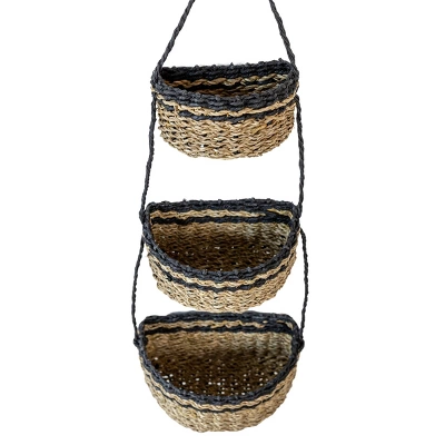 3-Tiered Hanging Basket Black Seagrass & Rope By Foreside Home & Garden 6 3-Tiered Hanging Basket Black Seagrass & Rope By Foreside Home & Garden - Image 5
