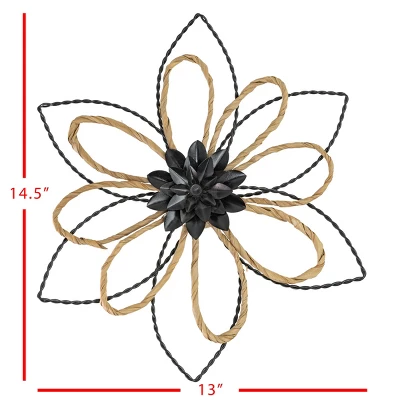Black Flower Metal & Reed Wall Art - Foreside Home & Garden 7 Black Flower Metal & Reed Wall Art - Foreside Home & Garden - Image 5