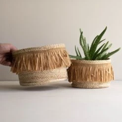 Set Of 2 Natural Woven Natural Seagrass & Faux Raffia Basket - Foreside Home & Garden -Eco Haven Store GUEST c5a6b0d8 2ee4 4b6c 8078 8ff12005ee14