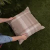Taupe With Yellow Plaid 24X24 Hand Woven Filled Outdoor Pillow - Foreside Home & Garden -Eco Haven Store GUEST cac1b313 12fc 4a16 a79e 298c6ac5cc4e