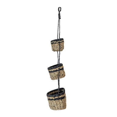 3-Tiered Hanging Basket Black Seagrass & Rope By Foreside Home & Garden 3 3-Tiered Hanging Basket Black Seagrass & Rope By Foreside Home & Garden - Image 2