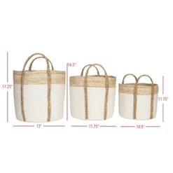 Set Of 3 Baskets White Seagrass & Cotton Rope By Foreside Home & Garden -Eco Haven Store GUEST cd7573eb 1c0c 481c 8a57 759ab521e2f5