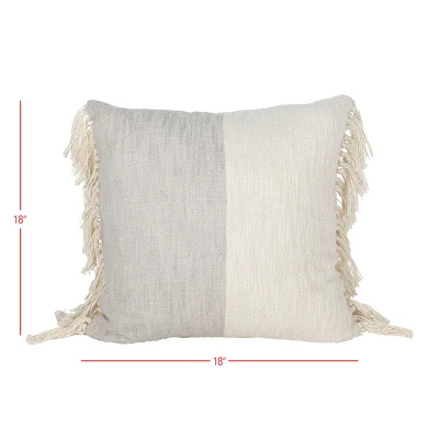 18X18 Inch Hand Woven Color Block Pillow Gray Cotton With Polyester Fill By Foreside Home & Garden 6 18X18 Inch Hand Woven Color Block Pillow Gray Cotton With Polyester Fill By Foreside Home & Garden - Image 4